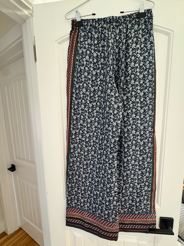 Intermix Silk Floral-Print Wide Leg Pants With Blue Accents